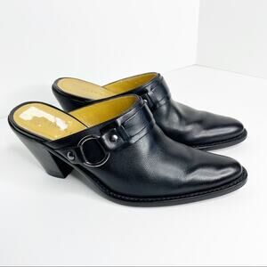 GIANNI BINI Leather Black Heeled Slides Western Cow Girl Women's Size 8.5
